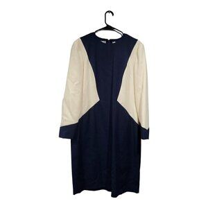 Vintage Liz Clairborne Women's Black Cream Colorblock Sheath Wool Dress …